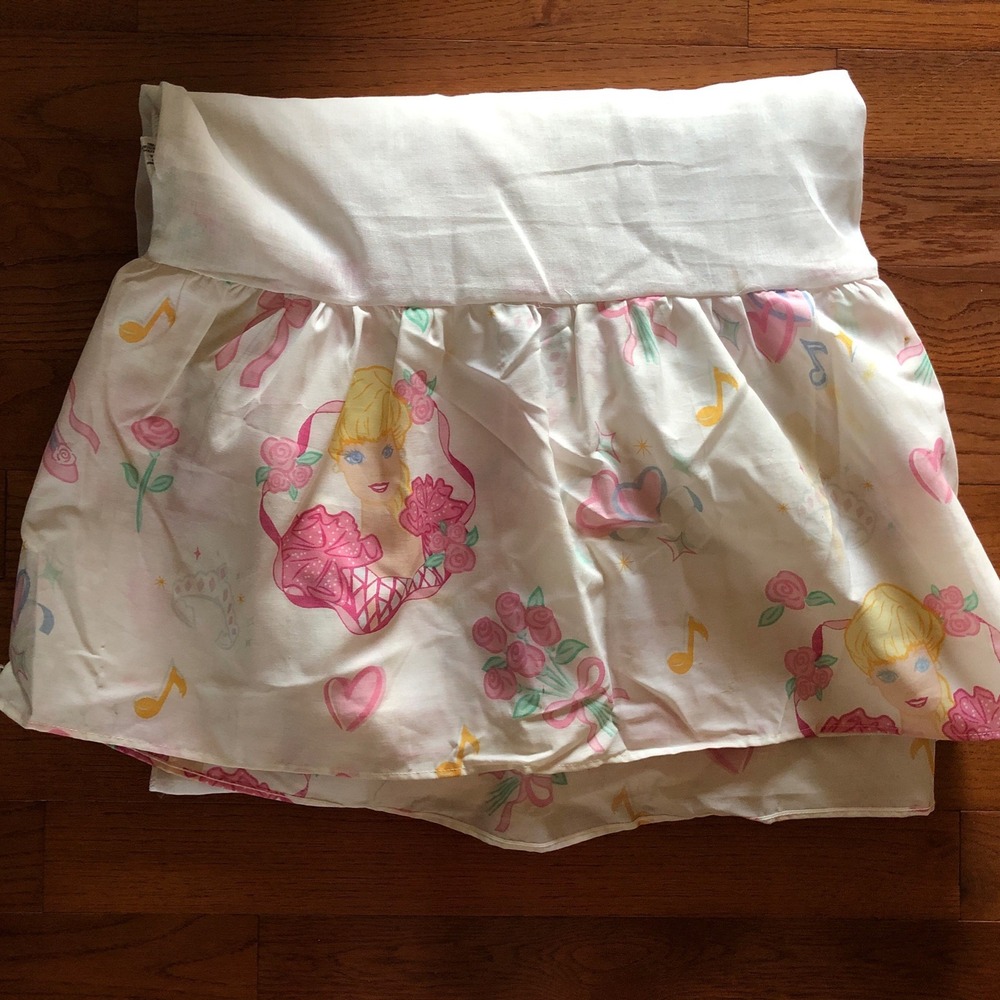Vintage 1995 Barbie Ballerina Ballet Floral Music Full Size Bedskirt 54" × 75"